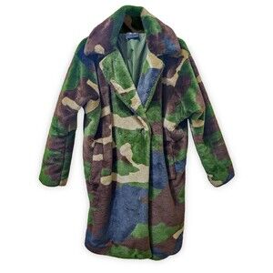 Adidas x Ivy Park Trail Fur Camouflage Coat Women's Sz S Y2K Military Oversized